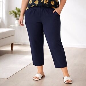 T By Talbots Women's 1X Navy Blue Lightweight Pull On Pants Straight Ankle